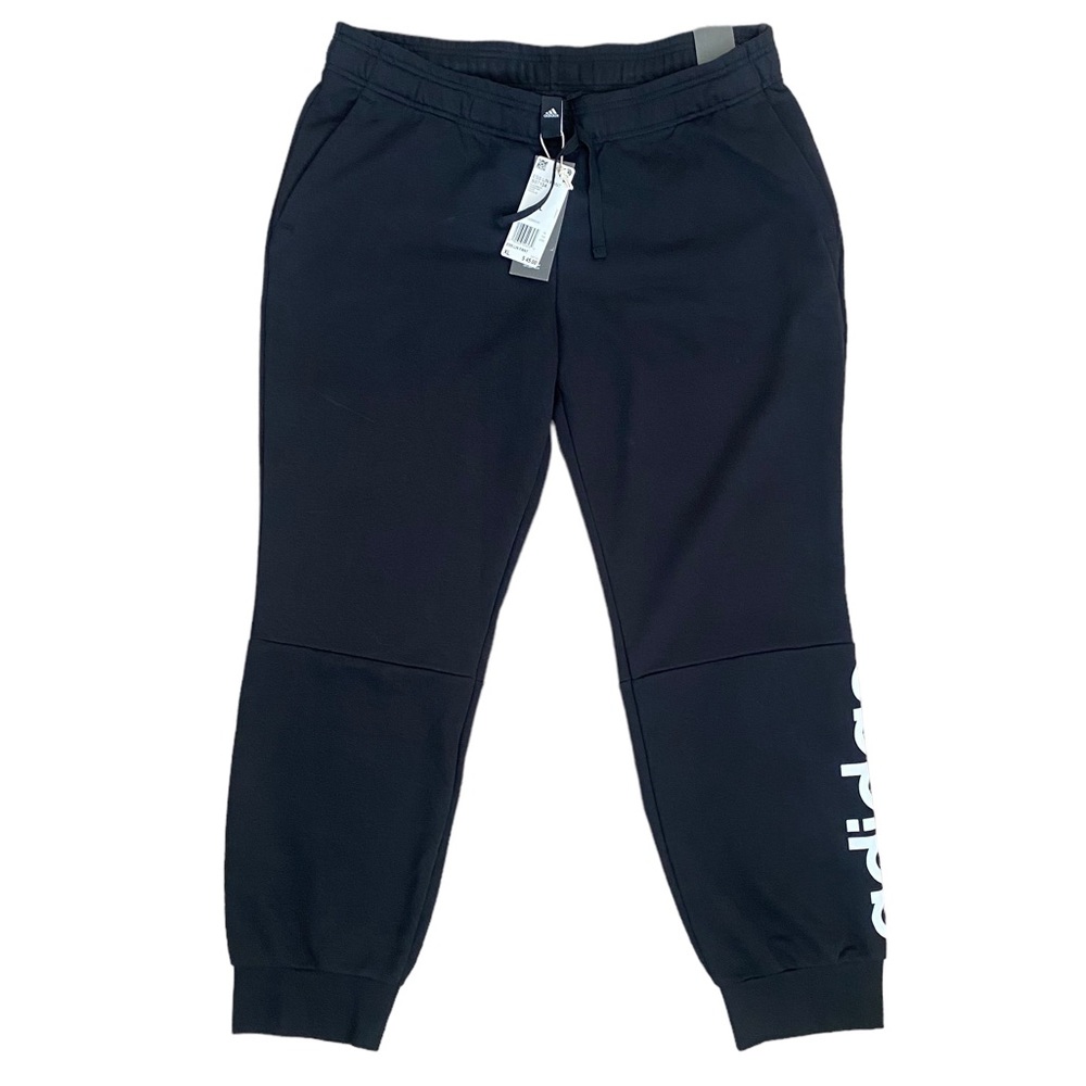 NWT Women's Black Adidas Slim Normal Length Logo Leg Joggers W/ Pockets Size XL